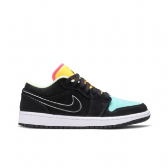 Air Jordan 1 Low Se Svart Grønn Oransje Rosa Herresko