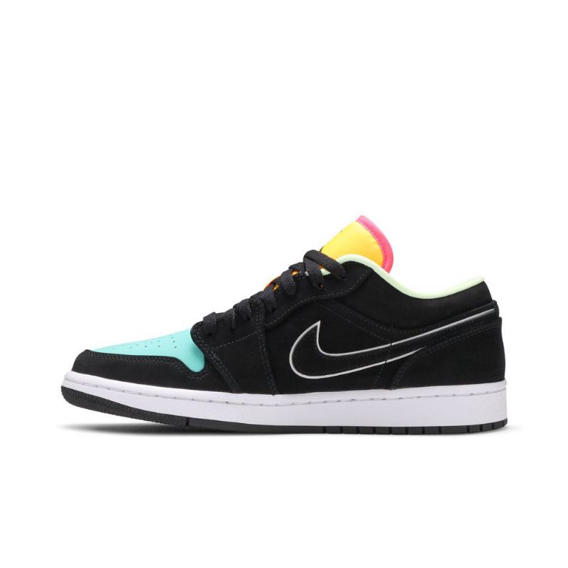 Air Jordan 1 Low Se Svart Grønn Oransje Rosa Herresko