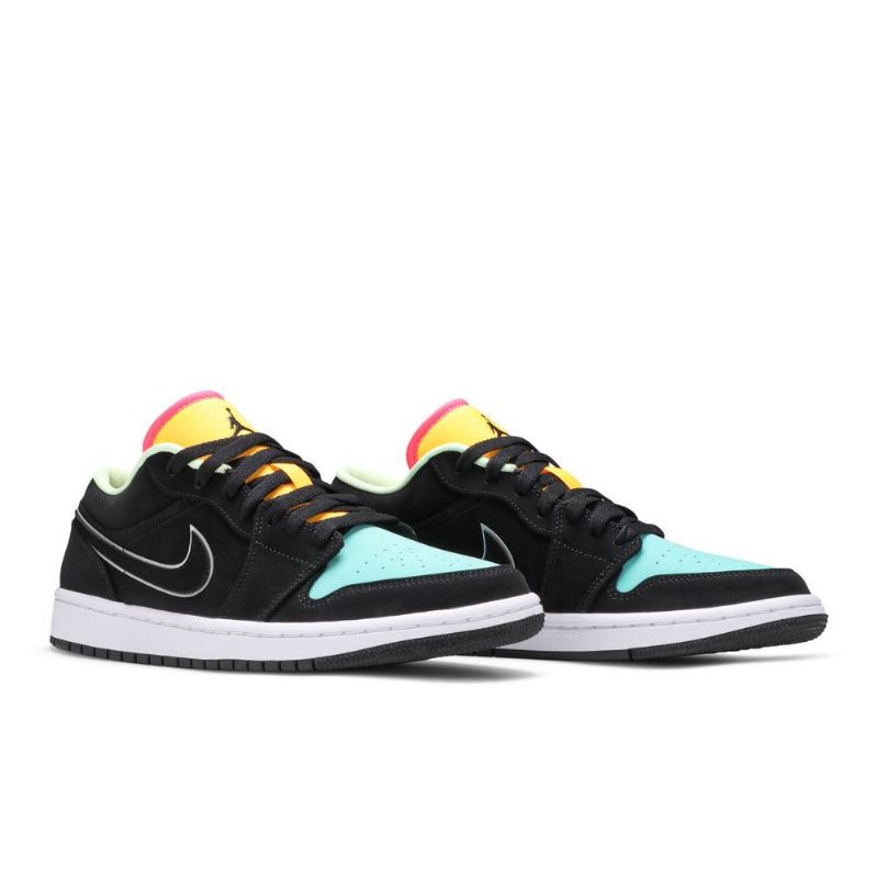 Air Jordan 1 Low Se Svart Grønn Oransje Rosa Herresko