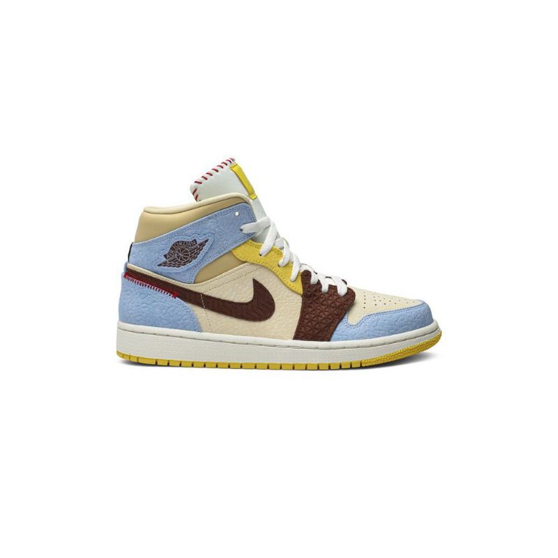 Air Jordan 1 Maison Chateau Rouge Mid Se Blå Brun Beige Herresko