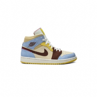 Air Jordan 1 Maison Chateau Rouge Mid Se Blå Brun Beige Herresko