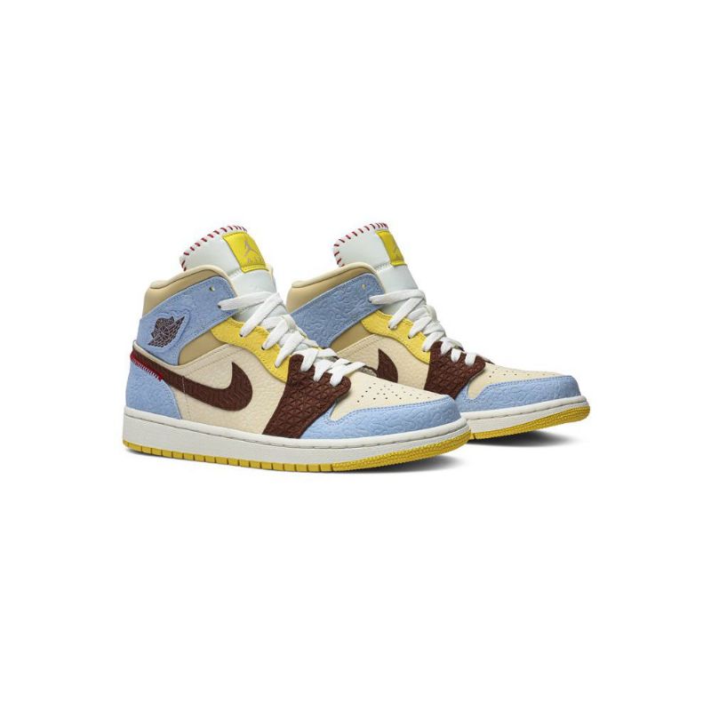 Air Jordan 1 Maison Chateau Rouge Mid Se Blå Brun Beige Herresko
