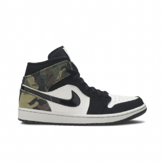 Air Jordan 1 Mid Beige Svart Grønn Herresko