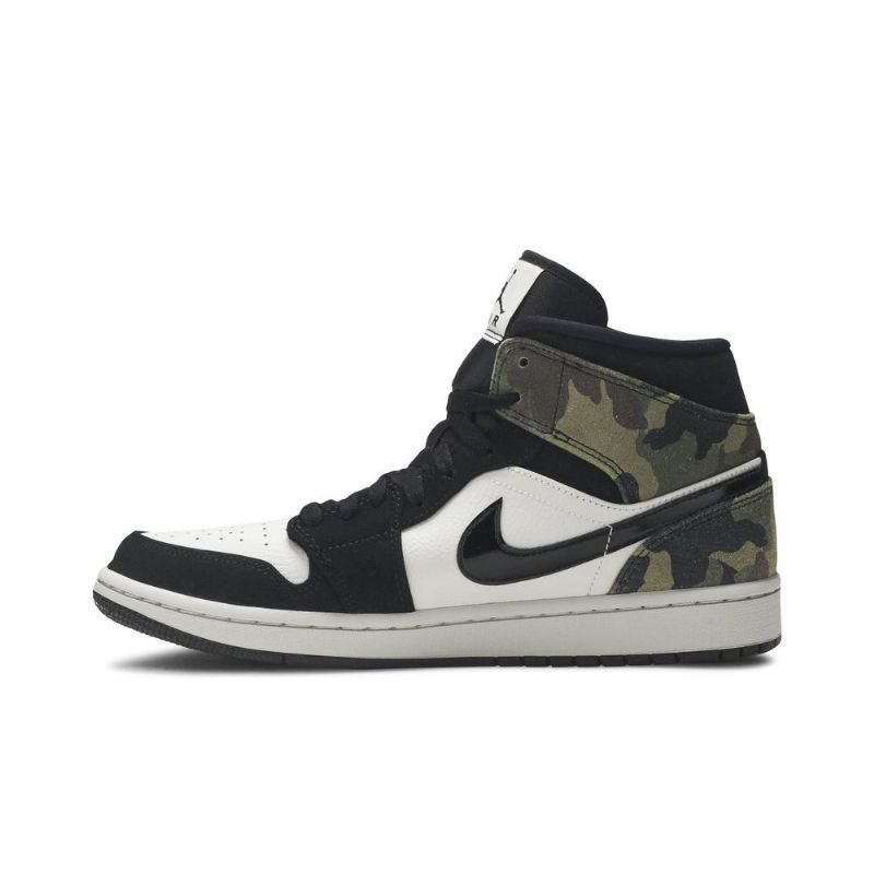 Air Jordan 1 Mid Beige Svart Grønn Herresko