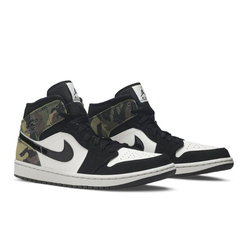 Air Jordan 1 Mid Beige Svart Grønn Herresko