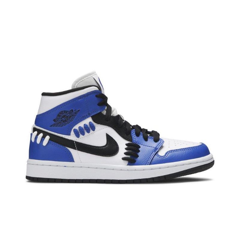 Air Jordan 1 Mid Blå Hvit Svart Damesko