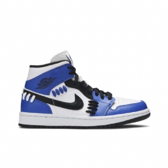 Air Jordan 1 Mid Blå Hvit Svart Damesko