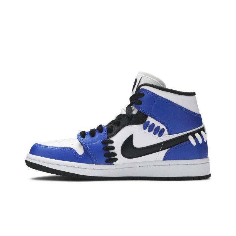 Air Jordan 1 Mid Blå Hvit Svart Damesko