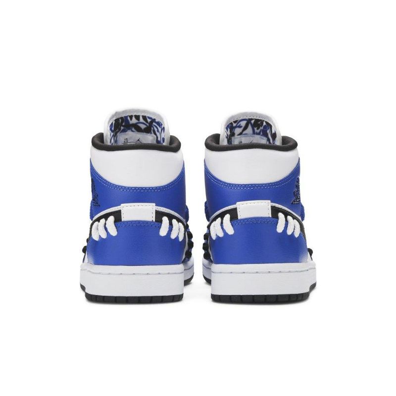 Air Jordan 1 Mid Blå Hvit Svart Damesko