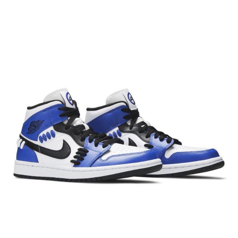 Air Jordan 1 Mid Blå Hvit Svart Damesko