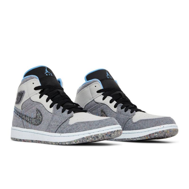 Air Jordan 1 Mid Grå Blå Svarte Herresko