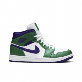 Air Jordan 1 Mid Grønn Hvit Lilla Herresko