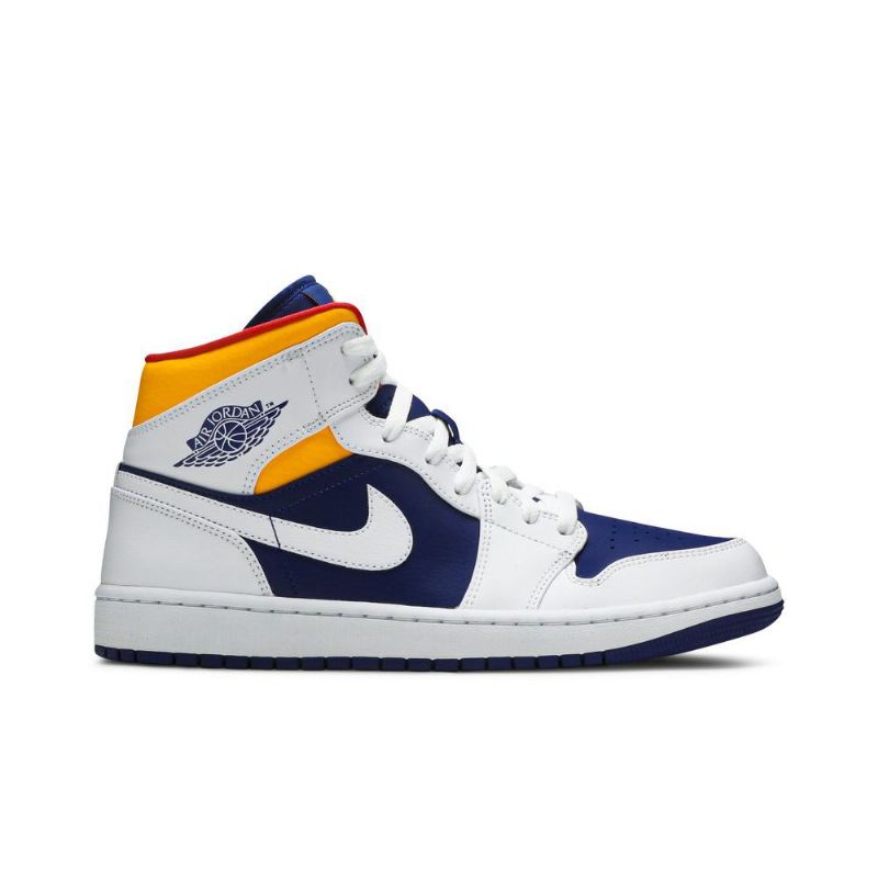 Air Jordan 1 Mid Hvit Blå Oransje Herresko