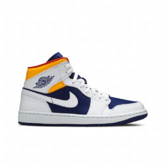Air Jordan 1 Mid Hvit Blå Oransje Herresko