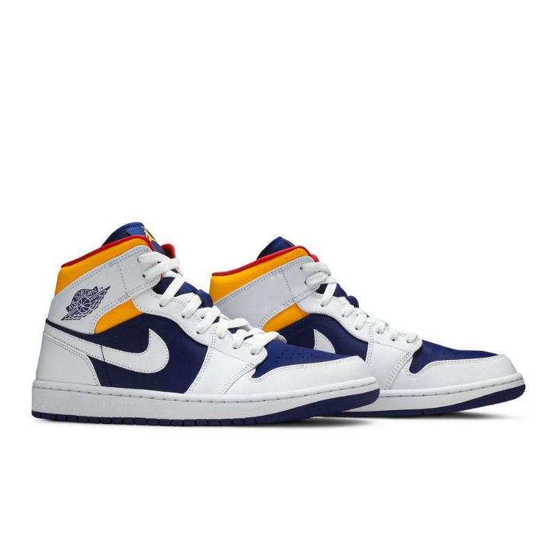 Air Jordan 1 Mid Hvit Blå Oransje Herresko