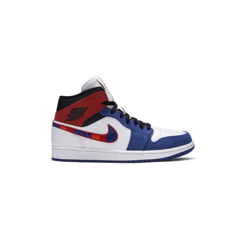 Air Jordan 1 Mid Hvit Blå Rød Svart Herresko
