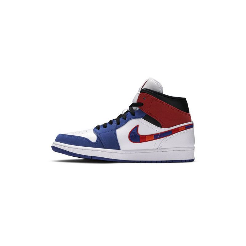 Air Jordan 1 Mid Hvit Blå Rød Svart Herresko