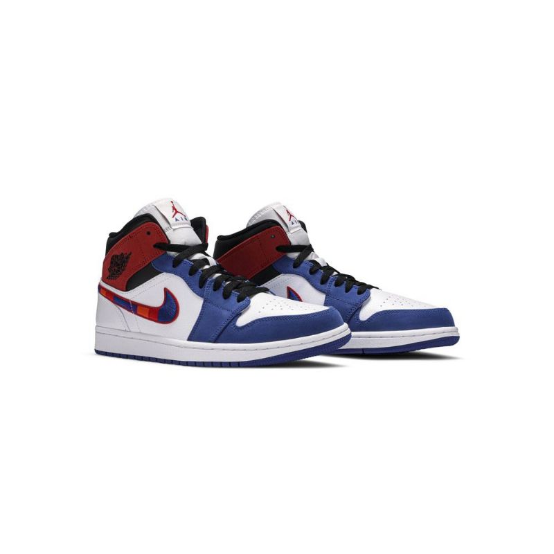 Air Jordan 1 Mid Hvit Blå Rød Svart Herresko