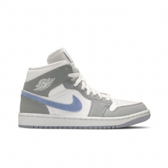 Air Jordan 1 Mid Hvit Grå Blå Damesko