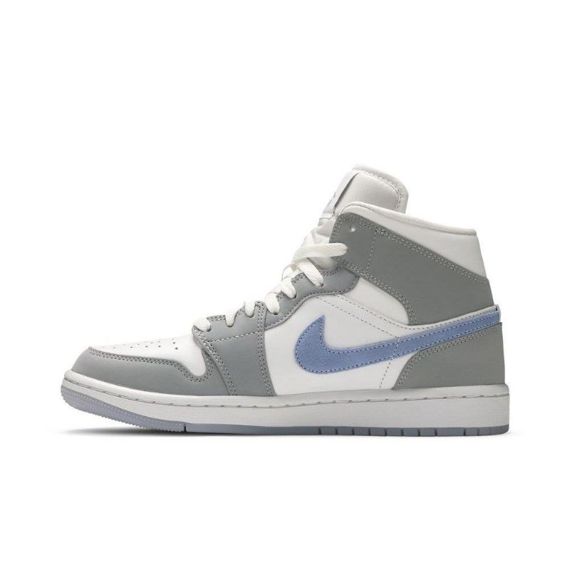 Air Jordan 1 Mid Hvit Grå Blå Damesko
