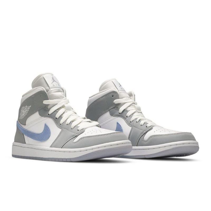 Air Jordan 1 Mid Hvit Grå Blå Damesko