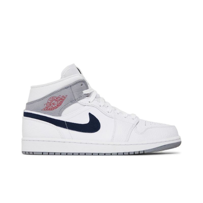 Air Jordan 1 Mid Hvit Grå Blå Herresko