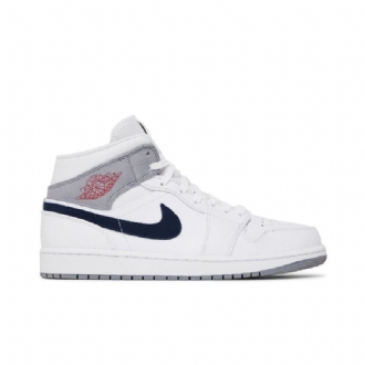 Air Jordan 1 Mid Hvit Grå Blå Herresko