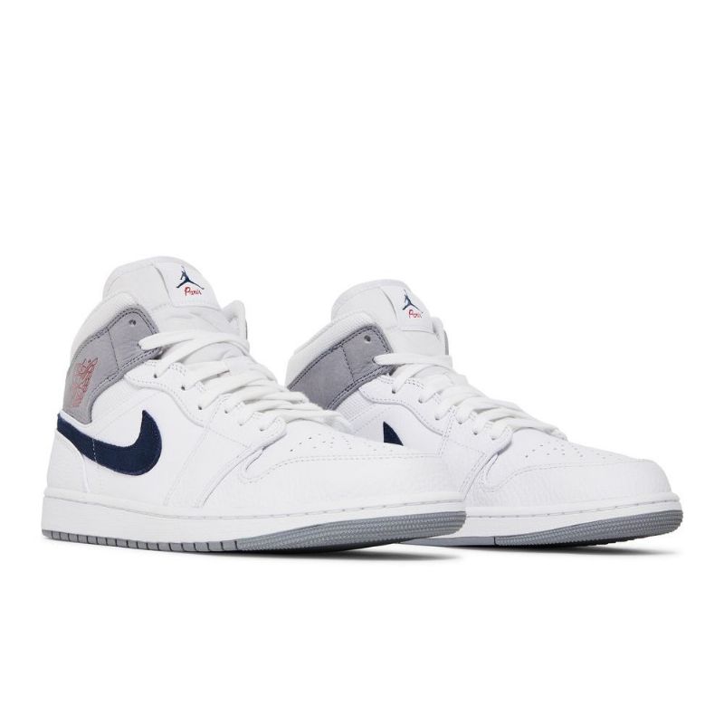 Air Jordan 1 Mid Hvit Grå Blå Herresko