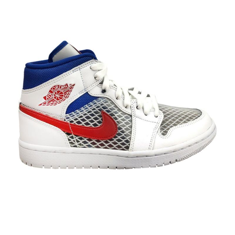 Air Jordan 1 Mid Hvit Grå Blå Rød Damesko