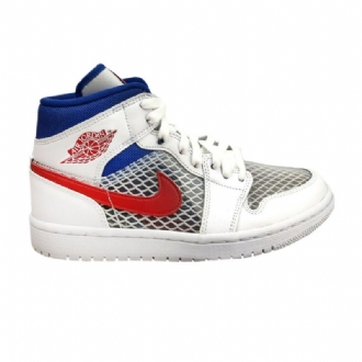 Air Jordan 1 Mid Hvit Grå Blå Rød Damesko