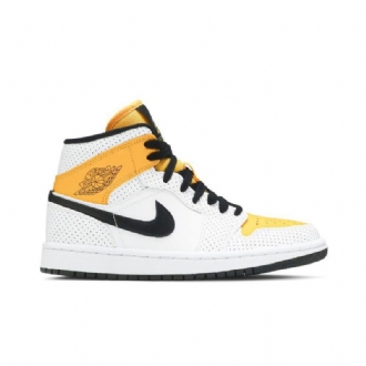 Air Jordan 1 Mid Hvit Gull Svart Damesko