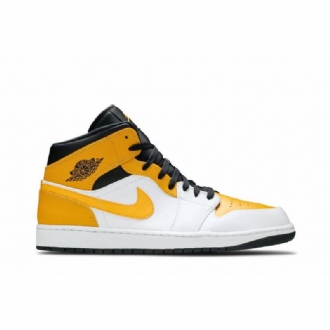 Air Jordan 1 Mid Hvit Gull Svart Herresko