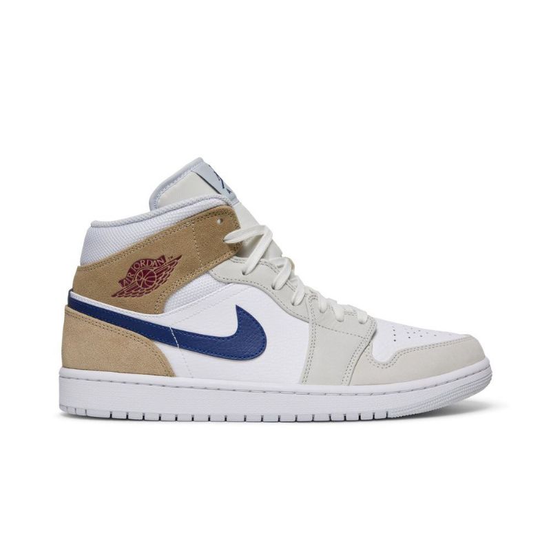 Air Jordan 1 Mid Hvit Khaki Blå Herresko