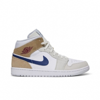 Air Jordan 1 Mid Hvit Khaki Blå Herresko