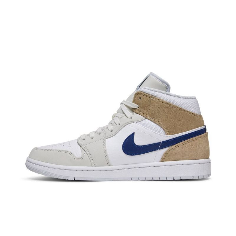 Air Jordan 1 Mid Hvit Khaki Blå Herresko