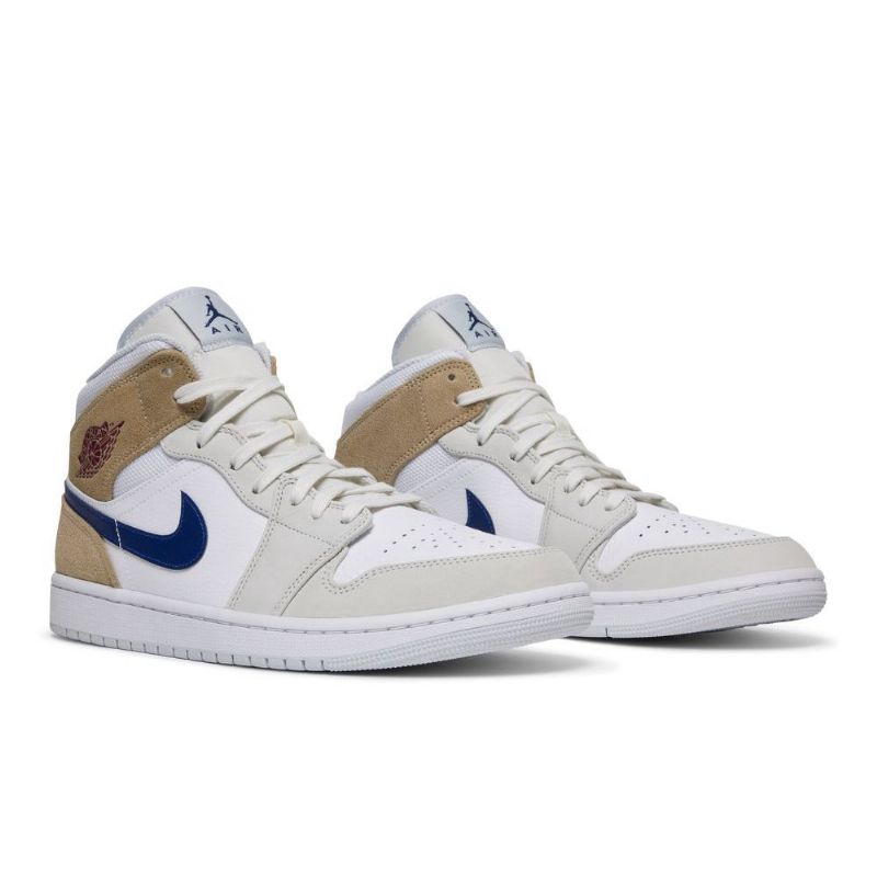 Air Jordan 1 Mid Hvit Khaki Blå Herresko