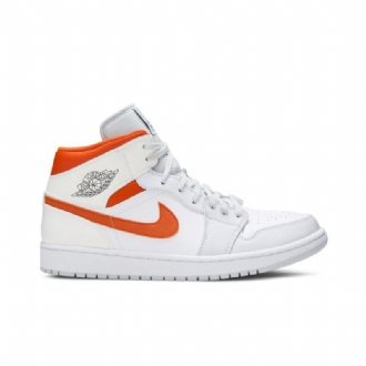 Air Jordan 1 Mid Hvit Oransje Herresko