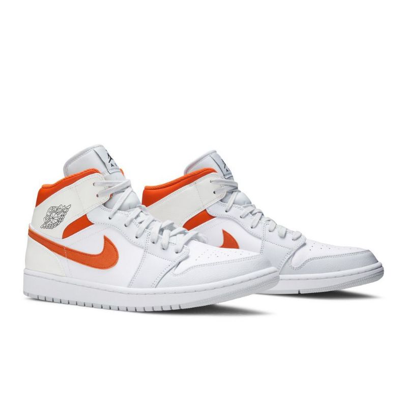 Air Jordan 1 Mid Hvit Oransje Herresko