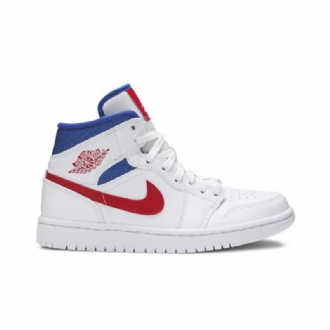 Air Jordan 1 Mid Hvit Rød Blå Damesko