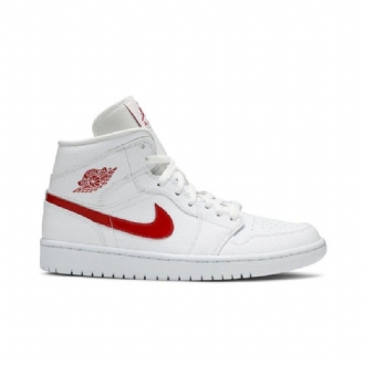 Air Jordan 1 Mid Hvit Rød Damesko