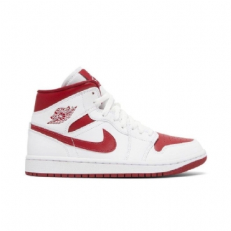 Air Jordan 1 Mid Hvit Rød Damesko