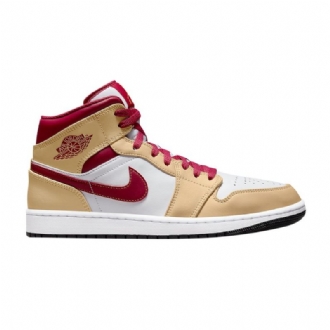 Air Jordan 1 Mid Hvit Rød Khaki Herresko