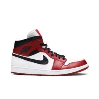 Air Jordan 1 Mid Hvit Rød Svart Herresko