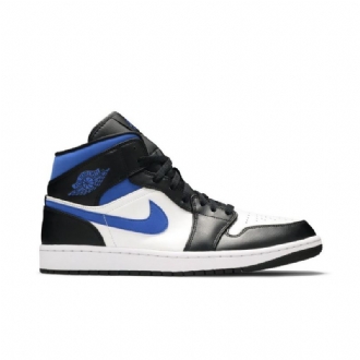 Air Jordan 1 Mid Hvit Svart Blå Herresko