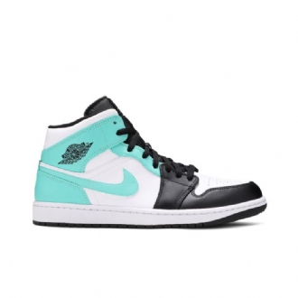 Air Jordan 1 Mid Hvit Svart Blå Herresko