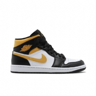 Air Jordan 1 Mid Hvit Svart Gull Herresko