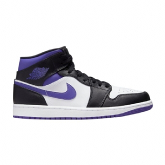 Air Jordan 1 Mid Hvit Svart Lilla Herresko