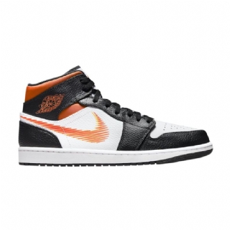 Air Jordan 1 Mid Hvit Svart Oransje Herresko