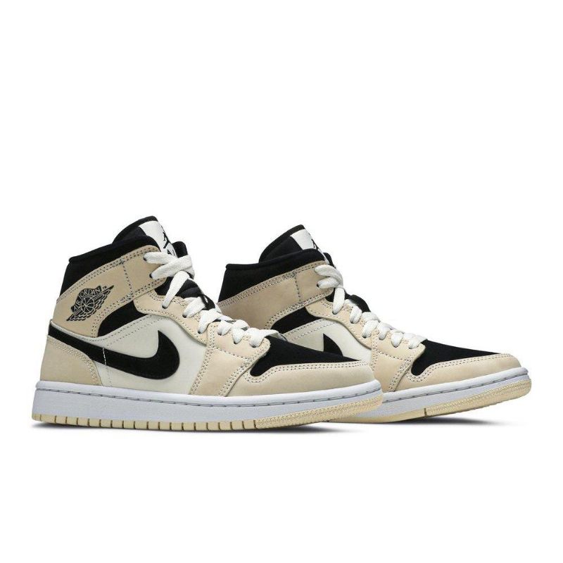 Air Jordan 1 Mid Khaki Svart Hvit Damesko
