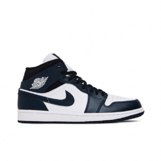 Air Jordan 1 Mid Mørke Blå Hvit Svart Herresko
